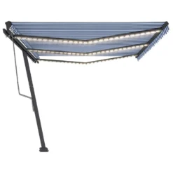 VIDAXL Auvent Automatique Capteur De Vent/led 600x300 Cm Bleu Et Blanc -Pas Cher Jardinoa Magasin 6480d1e873b8f4.74854602