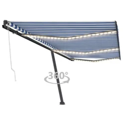 VIDAXL Auvent Automatique Capteur De Vent/led 600x300 Cm Bleu Et Blanc