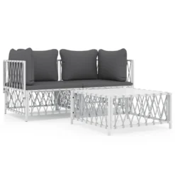 VIDAXL Salon De Jardin Avec Coussins 3 Pcs Blanc Acier