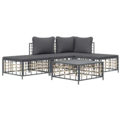 VIDAXL Salon De Jardin 5 Pcs Avec Coussins Anthracite Résine Tressée -Pas Cher Jardinoa Magasin 6480d28716f017.65276919