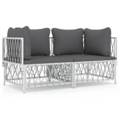 VIDAXL Salon De Jardin Avec Coussins 2 Pcs Blanc Acier