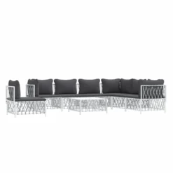 VIDAXL Salon De Jardin 8 Pcs Avec Coussins Blanc Acier -Pas Cher Jardinoa Magasin 6480d2c68a2372.76464953