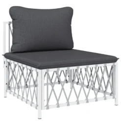 VIDAXL Salon De Jardin Avec Coussins 5 Pcs Blanc Acier -Pas Cher Jardinoa Magasin 6480d2c9d6a775.98669243