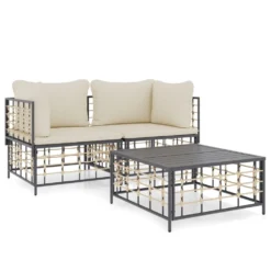 VIDAXL Salon De Jardin 3 Pcs Avec Coussins Anthracite Résine Tressée
