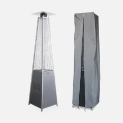 Chauffage D'extérieur Avec Sa Housse Intégrale - Arctic 13kw Gris Clair - Parasol Chauffant Gaz Pyramide. Chauffage De Terrasse
