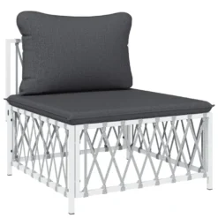 VIDAXL Salon De Jardin 4 Pcs Avec Coussins Blanc Acier -Pas Cher Jardinoa Magasin 6482c44c8f8194.17899257
