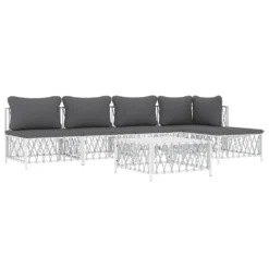VIDAXL Salon De Jardin Avec Coussins 6 Pcs Blanc Acier -Pas Cher Jardinoa Magasin 6482c44d76d836.09706170