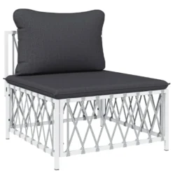 VIDAXL Salon De Jardin Avec Coussins 5 Pcs Blanc Acier -Pas Cher Jardinoa Magasin 6482c454d9e627.38623937
