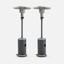 Lot De 2 Chauffages Extérieur à Gaz Gris. Parasols Chauffants De Terrasse Finland 12.5kw Avec Roulettes