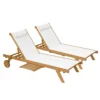 Lot De 2 Bains De Soleil Avec Coussin Et Tablette En Bois Blanc