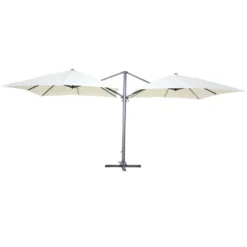 Double Parasol Déporté Carré 3 X 3m En Aluminium écru