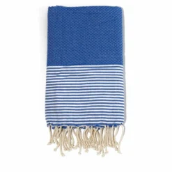 Fouta En Coton Tissage Nid D'abeille Ziwane 100x200cm Bleu Royal