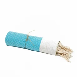 Fouta En Coton Petit Losange 100x200cm Turquoise -Pas Cher Jardinoa Magasin 648b552d7a6e47.71107748