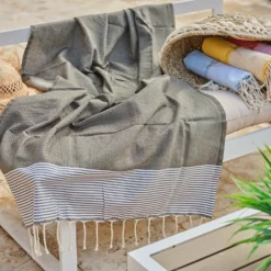 Fouta En Coton Tissage Nid D'abeille Ziwane 100x200cm Gris Foncé -Pas Cher Jardinoa Magasin 648b553048fd25.46472207