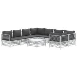 VIDAXL Salon De Jardin Avec Coussins 9 Pcs Blanc Acier -Pas Cher Jardinoa Magasin 648c40bf76d321.44183085