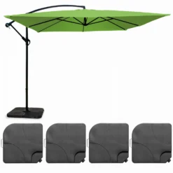 Parasol Déporté 3x3m Et 4 Dalles à Remplir Aluminium Vert