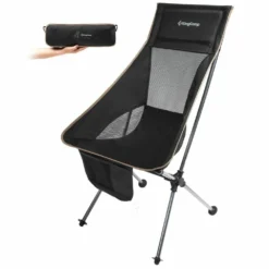 Chaise De Camping Pliable Avec Grand Dossier - Kingcamp - Noir - Sac De Transport Inclus