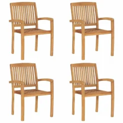 VIDAXL Chaises De Jardin Empilables Avec Coussins 4 Pcs Teck Solide -Pas Cher Jardinoa Magasin 6498f83af17184.50191891