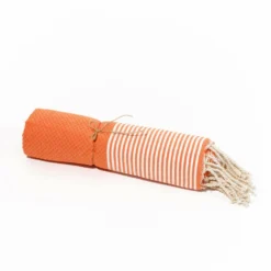 Fouta En Coton Tissage Nid D'abeille Ziwane 100x200cm Orange -Pas Cher Jardinoa Magasin 649911111fa572.89089073