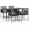 VIDAXL Ensemble à Dîner De Jardin Coussins 5 Pcs Noir Rotin Et Acier