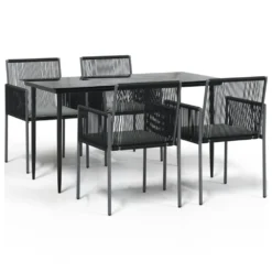 VIDAXL Ensemble à Dîner De Jardin Coussins 5 Pcs Noir Rotin Et Acier