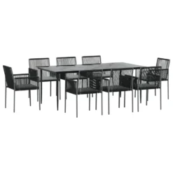 VIDAXL Ensemble à Dîner De Jardin 9 Pcs Coussins Noir Rotin Et Acier -Pas Cher Jardinoa Magasin 64999d9c98e699.98474594