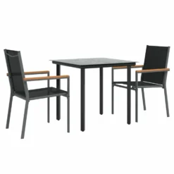 VIDAXL Ensemble à Manger De Jardin 3 Pcs Noir Textilène Et Acier -Pas Cher Jardinoa Magasin 64999da202ead2.68102001