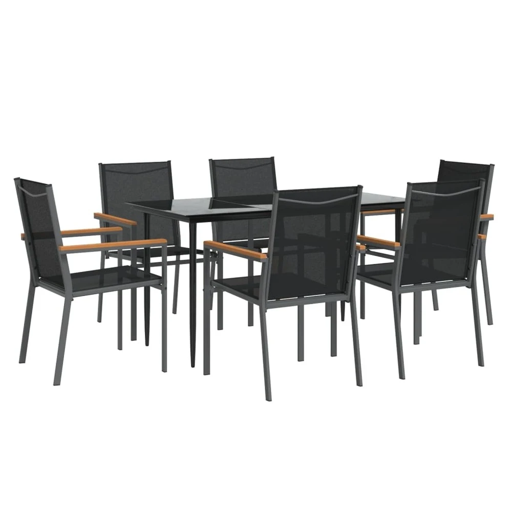 VIDAXL Ensemble à Manger De Jardin 7 Pcs Noir Textilène Et Acier 3 VIDAXL Ensemble à Manger De Jardin 7 Pcs Noir Textilène Et Acier – Image 3