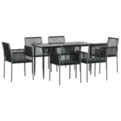 VIDAXL Ensemble à Dîner De Jardin Coussins 7 Pcs Noir Rotin Et Acier -Pas Cher Jardinoa Magasin 64999da958f208.91569906