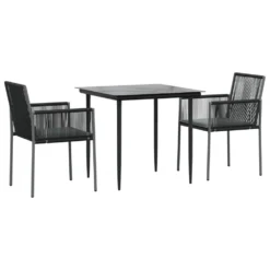 VIDAXL Ensemble à Dîner De Jardin Coussins 3 Pcs Noir Rotin Et Acier -Pas Cher Jardinoa Magasin 6499a0f68c3368.45781832