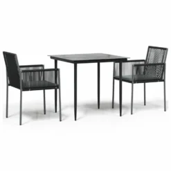 VIDAXL Ensemble à Dîner De Jardin Coussins 3 Pcs Noir Rotin Et Acier -Pas Cher Jardinoa Magasin 6499a0f69309c0.22641856