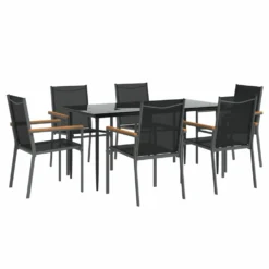 VIDAXL Ensemble à Manger De Jardin 7 Pcs Noir Textilène Et Acier -Pas Cher Jardinoa Magasin 6499a1078a7583.10088643