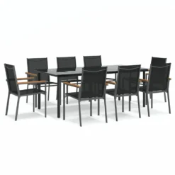 VIDAXL Ensemble à Manger De Jardin 9 Pcs Noir Textilène Et Acier