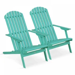 Lot De 2 Fauteuils Pliant En Bois D'eucalyptus Turquoise