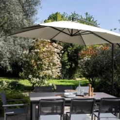 Parasol Déporté 3x3m Et 4 Dalles à Lestées Aluminium Blanc -Pas Cher Jardinoa Magasin 6cc185f92942f52c