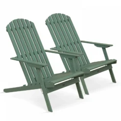 Lot De 2 Fauteuils Pliant En Bois D'eucalyptus Vert Cactus
