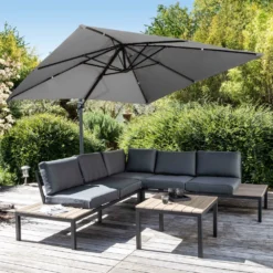 Parasol Déporté Carré 3 X 3m En Aluminium Gris -Pas Cher Jardinoa Magasin 90f810ddd7cd1b46