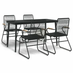 VIDAXL Mobilier à Dîner De Jardin 5 Pcs Noir Rotin Pvc