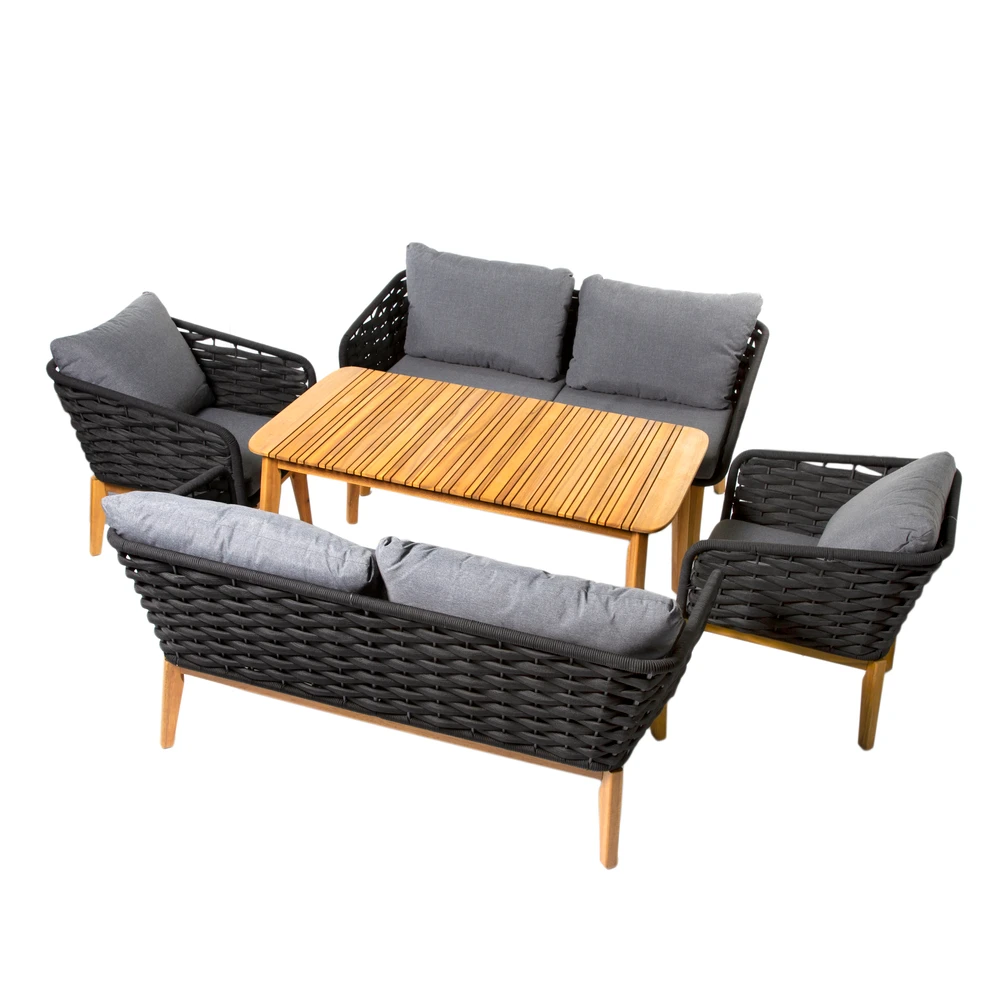 Salon De Jardin COMÈTE Alu Gris/bois - 2 Canapés, 1 Table, 2 Fauteuils 1 Salon De Jardin COMÈTE Alu Gris/bois - 2 Canapés, 1 Table, 2 Fauteuils