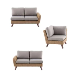 Canapé D’angle 5 Places RIVIERA En Polyrotin Miel/gris - 89x145x75 Cm -Pas Cher Jardinoa Magasin 954115 009