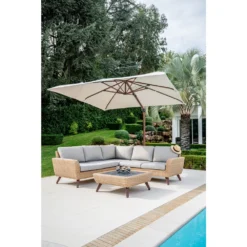 Canapé D’angle 5 Places RIVIERA En Polyrotin Miel/gris - 89x145x75 Cm -Pas Cher Jardinoa Magasin 954115 2107179