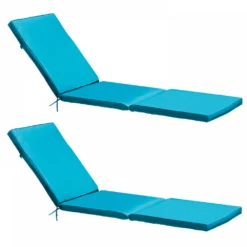 Lot De 2 Coussins Bain De Soleil Polyester Bleu 186x53x5 Cm