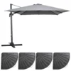 Parasol Déporté 3x3m Et 4 Dalles Lestées Aluminium Gris