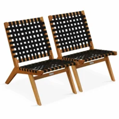 Lot De 2 Fauteuils Relax En Bois D'eucalyptus Noir