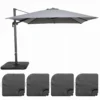 Parasol Déporté 3x3m Et 4 Dalles à Remplir Aluminium Gris