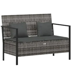 VIDAXL Banc De Jardin à 2 Places Avec Coussins Gris Résine Tressée -Pas Cher Jardinoa Magasin d2de79fcb6943f65