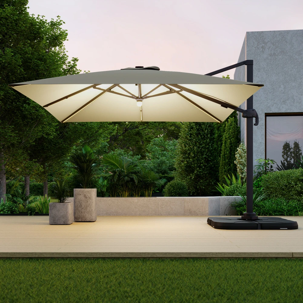 Parasol Déporté Led 3x4m Rectangle En Aluminium - Rotatif 360° - Taupe- Rome 1 Parasol Déporté Led 3x4m Rectangle En Aluminium - Rotatif 360° - Taupe- Rome