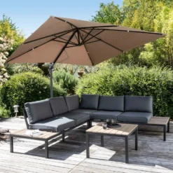 Parasol Déporté 3x3m Et 4 Dalles à Remplir Aluminium Taupe -Pas Cher Jardinoa Magasin e7cc756f0afc2aeb
