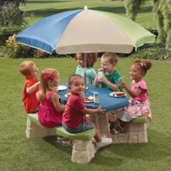 Step2 Table De Pique-nique Avec Parasol Aqua -Pas Cher Jardinoa Magasin f0967bb8313ce595
